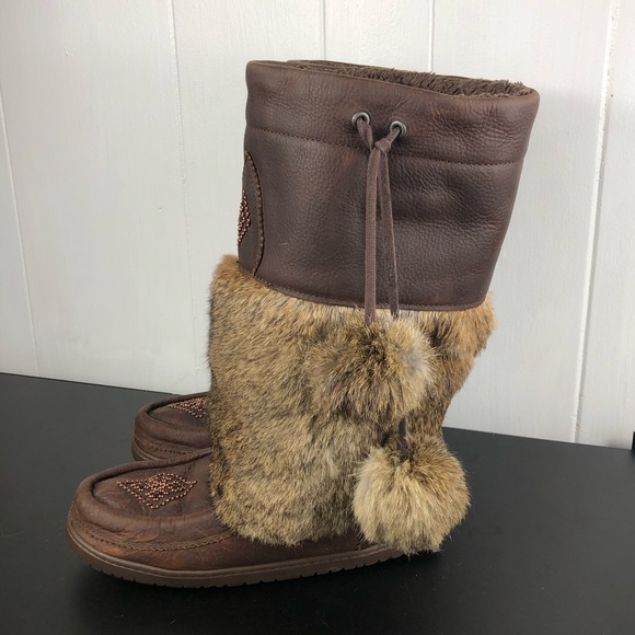 Genuine Leather Sheepskin Lined Fur Winter Boots Sz 8 - Picture 5 of 12